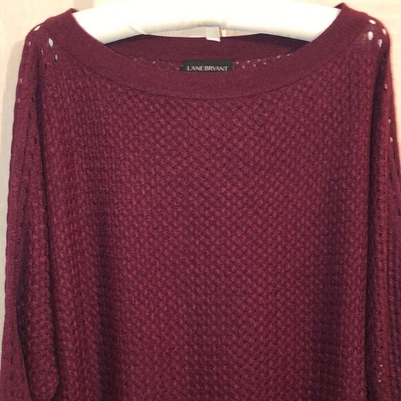 Lane Bryant 14 Burgundy Open Stitch Knit Boatneck Sweater - Picture 3 of 12